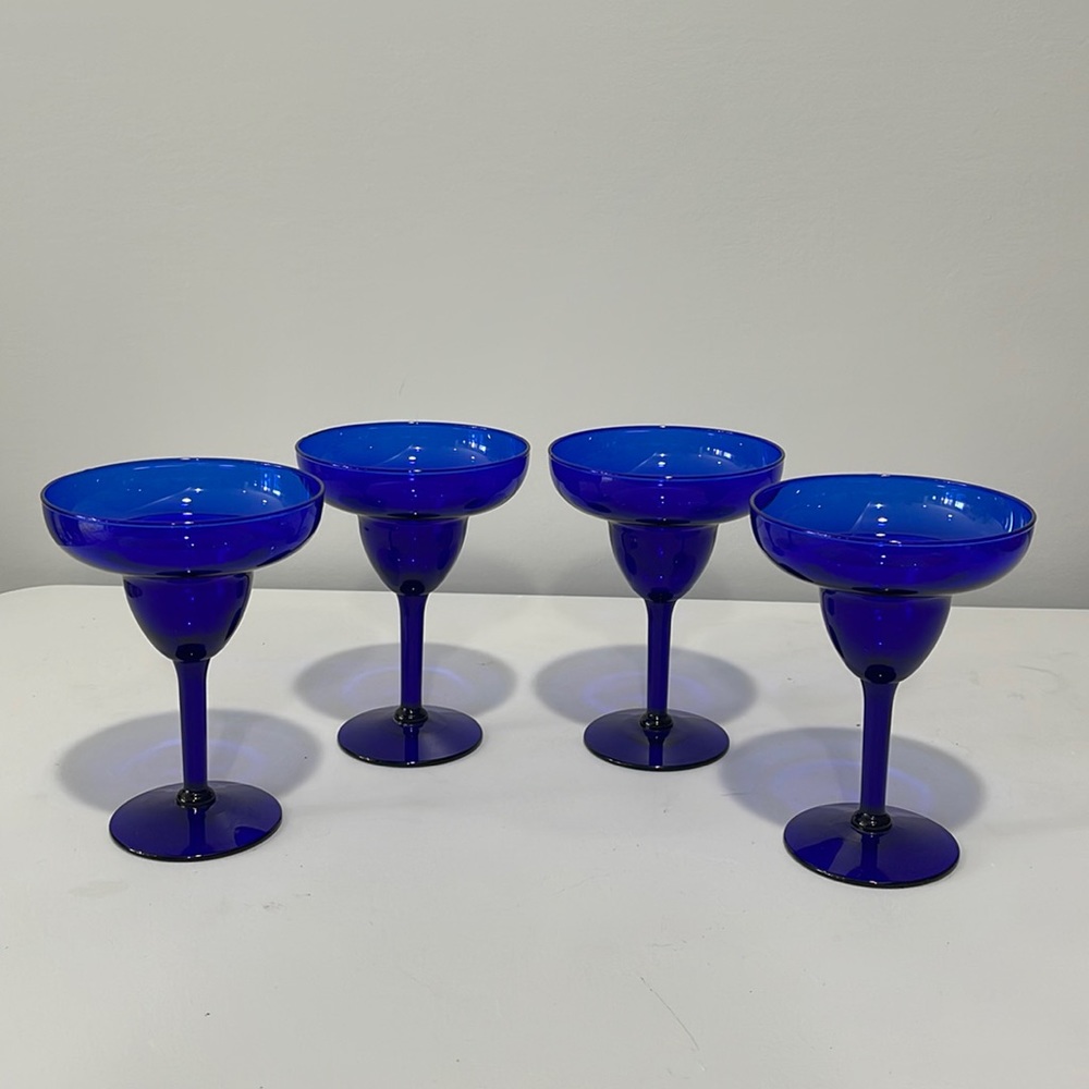 Cobalt Blue MARGARITA 6 Oz. GLASSES 6”x 4 1/2” Set Of 4 vintage